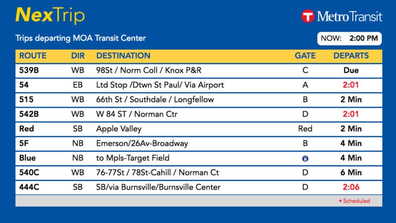 list of bus routes and departure times