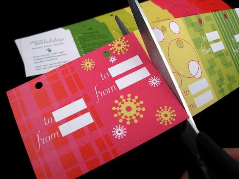 Colorful red and green patterned gift tags